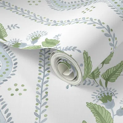 Spoonflower Peel And Stick Wallpaper Soft Blue And Greens On White 2' X 12' Removable