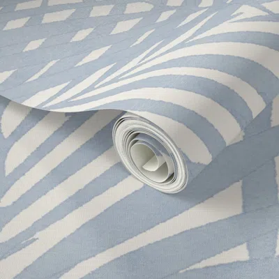Spoonflower Peel And Stick Wallpaper Soft Blue On Cream Watercolor Fronds 2' X 12' Removable