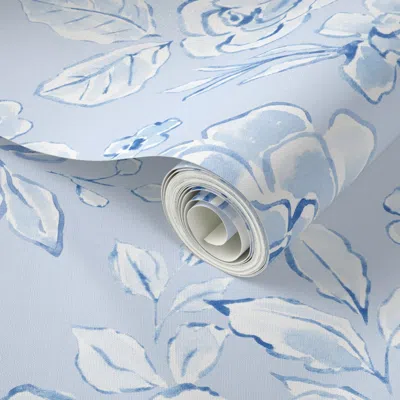 Spoonflower Peel And Stick Wallpaper Soft Blue Romantic Coquette Floral Toile On Light Blue 24 Inch 2' X 12' Rem