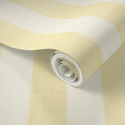 Spoonflower Peel And Stick Wallpaper Soft Pastel Buttermilk Yellow & Warm Cream Vertical Stripes Linen Texture  