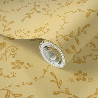 Spoonflower Peel And Stick Wallpaper Soft Stamped Damask Golden Butter Yellow 2' X 12' Removable