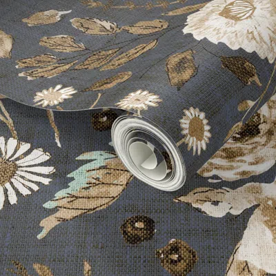 Spoonflower Peel And Stick Wallpaper Sonetto Floral (brown) Jumbo 2' X 12' Removable In Gray