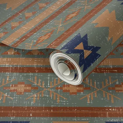 Spoonflower Peel And Stick Wallpaper South West Blanket Greeny Brown 2' X 12' Removable