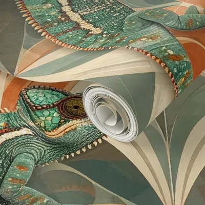 Spoonflower Peel And Stick Wallpaper Southwest Deco Chameleon Pair 2' X 12' Removable