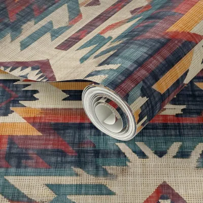 Spoonflower Peel And Stick Wallpaper Southwest Woven Geometric Distressed Blanket Fabric Rustic Western 2' X 12'