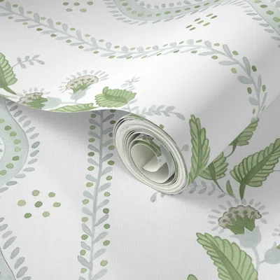 Spoonflower Peel And Stick Wallpaper Spa Tan And Greens On White  Removable