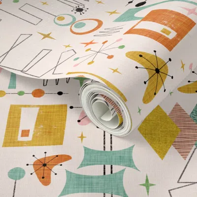 Spoonflower Peel And Stick Wallpaper Space Age Time Travel 2' X 12' Removable