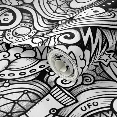Spoonflower Peel And Stick Wallpaper Space Graphics Doodle 2' X 12' Removable