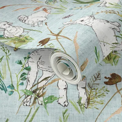Spoonflower Peel And Stick Wallpaper Spring Babies (minty Blue) Med 2' X 12' Removable In Multi