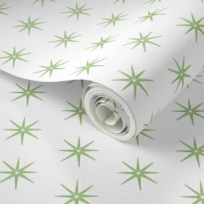 Spoonflower Peel And Stick Wallpaper Spring Green And White Stars 2' X 12' Removable