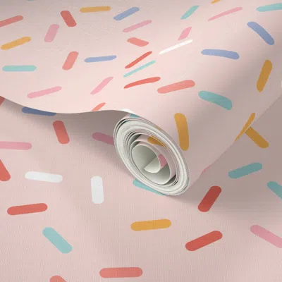 Spoonflower Peel And Stick Wallpaper Sprinkles - Pastels On Pink - Lad20 2' X 12' Removable