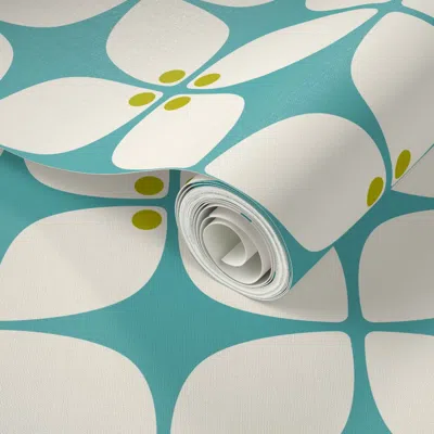 Spoonflower Peel And Stick Wallpaper Square Teal Mod 2' X 12' Removable In Multi