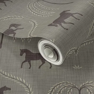 Spoonflower Peel And Stick Wallpaper Standish Horse And Willow Folk Art Equestrian Style In Farmhouse Sage  Remo