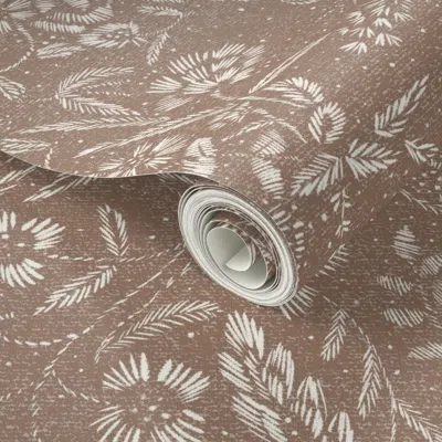 Spoonflower Peel And Stick Wallpaper Stargazer Botanical Floral In Mocha Brown 2' X 12' Removable
