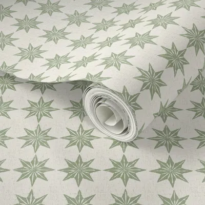 Spoonflower Peel And Stick Wallpaper Stella Warm Green Linen Small 6inches 2' X 12' Removable