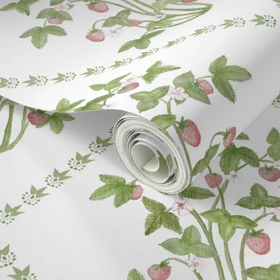 Spoonflower Peel And Stick Wallpaper Strawberry Trellis Pink Red And Green On White 2' X 12' Removable