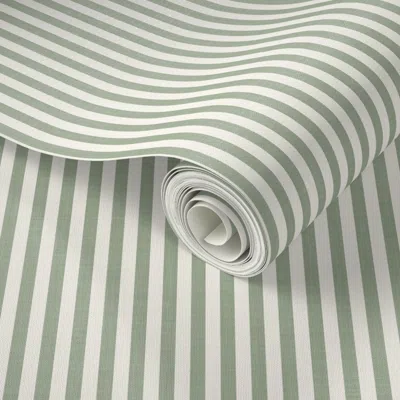 Spoonflower Peel And Stick Wallpaper Stripes 1/4in Cottagecore Sage Green And Cream Textured 2' X 12' Removable