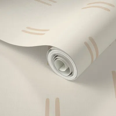 Spoonflower Peel And Stick Wallpaper Subtle Vertical Double Dash Beige On Off White 2' X 12' Removable