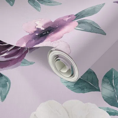 Spoonflower Peel And Stick Wallpaper Sugar Plum Watercolor Floral On Light Purple 24 Inch  Removable