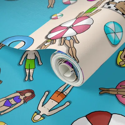 Spoonflower Peel And Stick Wallpaper Summer At The Beach (large Scale Horizontal Stripes)  Removable