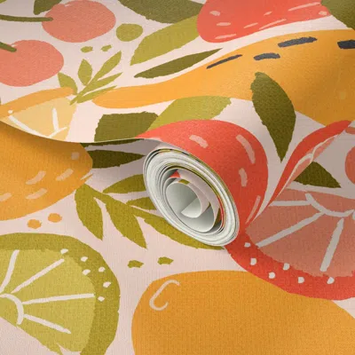 Spoonflower Peel And Stick Wallpaper Summer Fruit Citrus 2' X 12' Removable