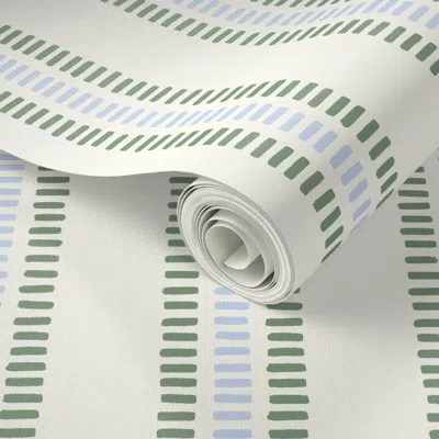 Spoonflower Peel And Stick Wallpaper Summer Stripes Narrow - Green And Blue On Cream  Removable In Neutral
