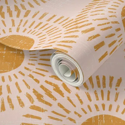 Spoonflower Peel And Stick Wallpaper Sunburst - Pale Pink And Burnt Orange 2' X 12' Removable In Multi