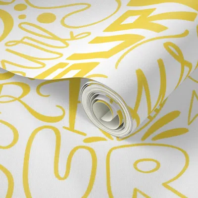 Spoonflower Peel And Stick Wallpaper Surf Lettering In Yellow 2' X 12' Removable In Multi