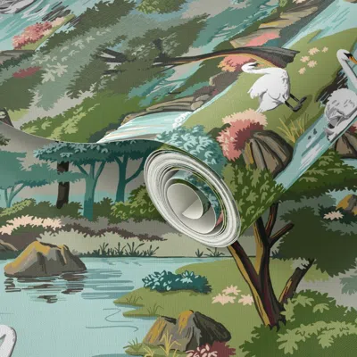 Spoonflower Peel And Stick Wallpaper Swan Lake Paint By Number 2' X 12' Removable