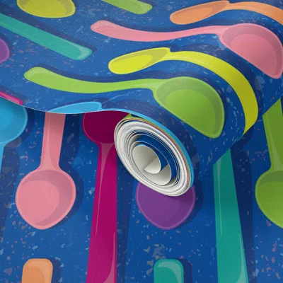Spoonflower Peel And Stick Wallpaper Sweet Ice Cream Spoons On Blue By Artfulfreddy 2' X 12' Removable