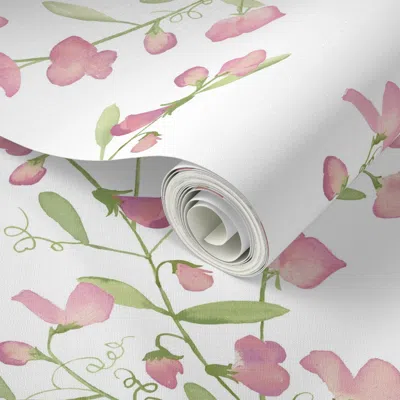 Spoonflower Peel And Stick Wallpaper Sweet Pea Vine - Pink 2' X 12' Removable