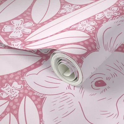 Spoonflower Peel And Stick Wallpaper Sweet Spring Piglets - In Raspberry Pink  Removable In Multi