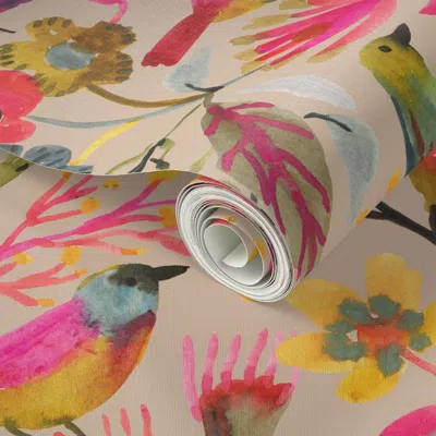 Spoonflower Peel And Stick Wallpaper Sweet Watercolor Birds Beige Copy 2  Removable