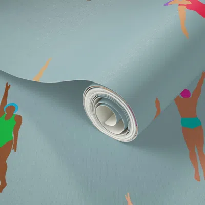 Spoonflower Peel And Stick Wallpaper Swimmers Dusk Blue- Smaller  Removable
