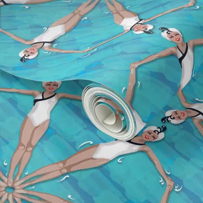Spoonflower Peel And Stick Wallpaper Synchronized Beauty Swimming Practice 2' X 12' Removable