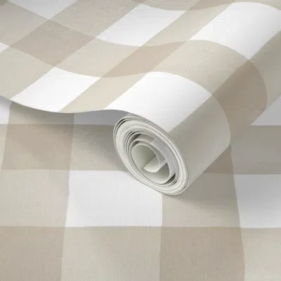 Spoonflower Peel And Stick Wallpaper Tan And White Watercolor Buffalo Check 2' X 12' Removable
