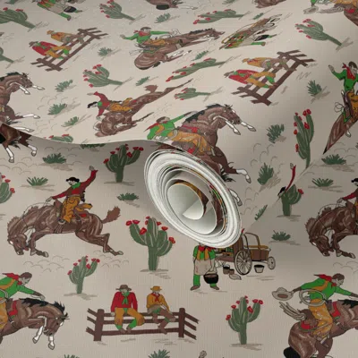 Spoonflower Peel And Stick Wallpaper Tan Cowboys 10x10  Removable