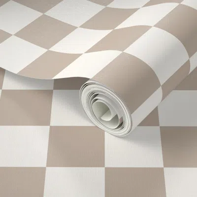 Spoonflower Peel And Stick Wallpaper Taupe Checkerboard 2' X 12' Removable
