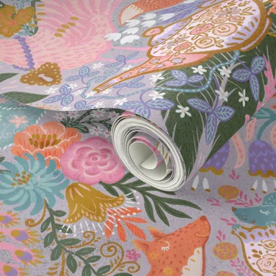 Spoonflower Peel And Stick Wallpaper Tea Time At Wonderland (custom Lavender) 10 2' X 12' Removable