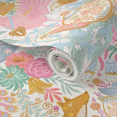 Spoonflower Peel And Stick Wallpaper Tea Time At Wonderland (pastels) 9 2' X 12' Removable