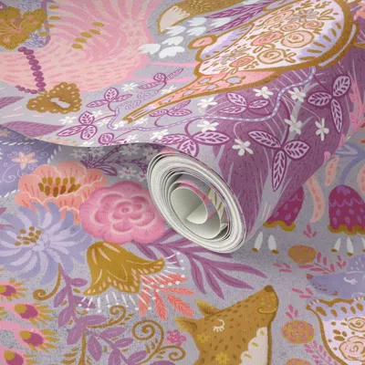 Spoonflower Peel And Stick Wallpaper Tea Time At Wonderland (purple - Light Lavender) 10.5 2' X 12' Removable In Multi
