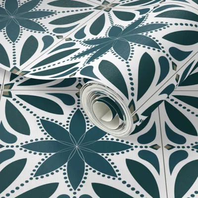 Spoonflower Peel And Stick Wallpaper Teal Starburst 2' X 12' Removable