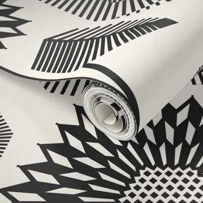 Spoonflower Peel And Stick Wallpaper Teddy Bear Sunflower (black And White-large Scale) 2' X 12' Removable