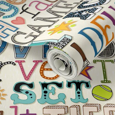 Spoonflower Peel And Stick Wallpaper Tennis Typography Large 2' X 12' Removable