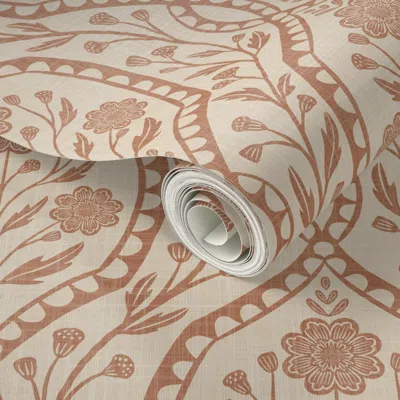 Spoonflower Peel And Stick Wallpaper Terracotta Wildflower Damask - Cottagecore Heritage Grandmillennial  Remova