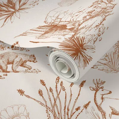 Spoonflower Peel And Stick Wallpaper Texas Toile Big Bend National Park Terracotta Large 24" Straight Repeat 2' 