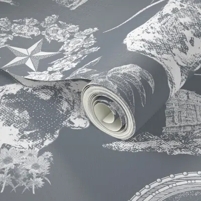 Spoonflower Peel And Stick Wallpaper Texas Toile Cool Neutral White 2' X 12' Removable