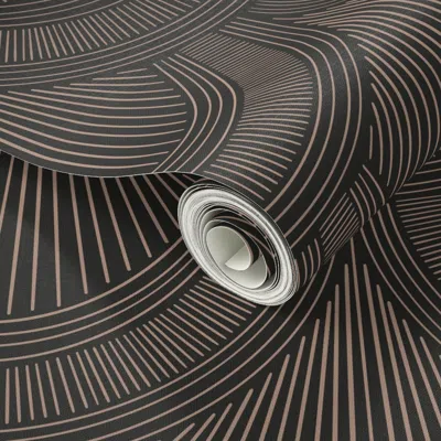 Spoonflower Peel And Stick Wallpaper Textured And Tonal Art Deco Scallops Geometric Ogee Scales Midnight Black 2