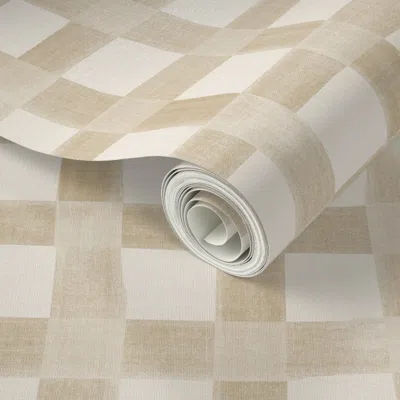 Spoonflower Peel And Stick Wallpaper Textured Basic Linen Look Basketweave Checkerboard Plaid-light Sand Beige 2