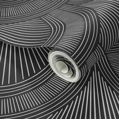 Spoonflower Peel And Stick Wallpaper Textured Hand Drawn Art Deco Scales 1920s Scallops Ogee Pale Grey Navy Blue